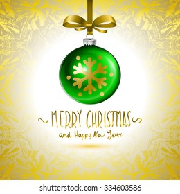 Vector Christmas tree branch with green ball isolated art