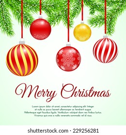 Vector Christmas tree branches with balls