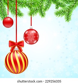 Vector Christmas tree branches with balls