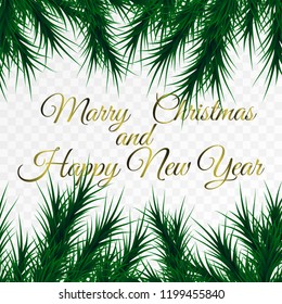 Vector christmas tree branches on white background. Pine tree decoration template. Christmas frame illustration, space for text.