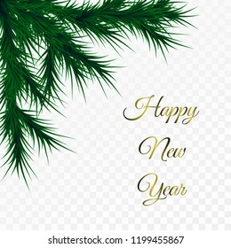 Vector christmas tree branches on white background. Pine tree decoration template. Christmas frame illustration, space for text.