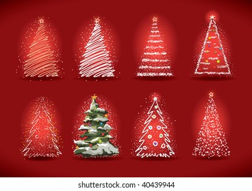 Vector Christmas tree collection. Hand drawing.