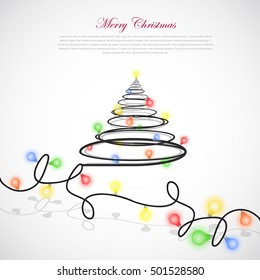 vector christmas tree with colorful bulbs, christmas tree concept