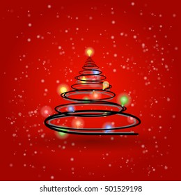 vector christmas tree with colorful bulbs, christmas tree concept