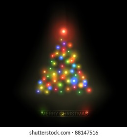 Vector christmas tree from colorful lights on a black background