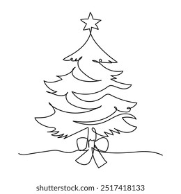 Árvore de natal vetor contínua linha única contorno vetor arte ilustração,
Feliz Natal uma única linha contínua arte. Natal saudação cartão decoração árvore de Natal silhueta conceito.