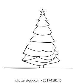 Vector christmas tree continuous single line outline vector art illustration,
Merry Christmas single continuous line art. Holiday greeting card decoration christmas tree silhouette concept.
