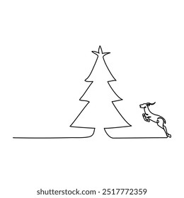 Vector christmas tree continuous single line outline vector art illustration,
Merry Christmas single continuous line art. Holiday greeting card decoration christmas tree silhouette concept.