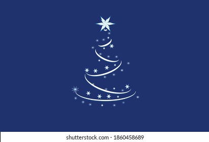 árbol de navidad vectorial. contorno de un árbol de Navidad hecho de líneas blancas con una estrella blanca encima y decorado con estrellas
