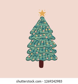 Vector of a Christmas tree decorated.