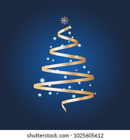 Vector Christmas tree decorated with balls and a star on a bright blue background. Winter holidays concept
