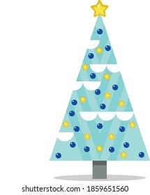 vector christmas tree. christmas tree decorated with blue balls and gold stars