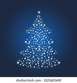 Vector Christmas tree decorated with colorful balls and a red star isolated on a white background.