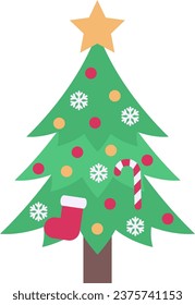 vector of a Christmas tree decorated with Christmas ornaments and decorative lights