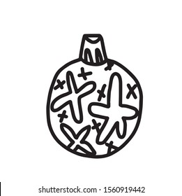 Vector Christmas tree decoration.Scandinavian style.Doodle black sketch line illustration.Design for backgrounds, web and coloring.