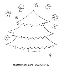 Weihnachtsbaum. Dekorativer Weihnachtsbaum. Einzeln. Von Hand gezeichnet. Farbseiten für Kinder und Erwachsene. Cartoon