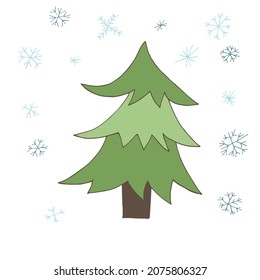 Vector Christmas tree. Decorative Christmas tree. Isolated. Drawn by hand. Coloring pages for children and adults. Cartoon