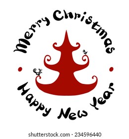 Vector Christmas tree design with congratulations hand-drawn