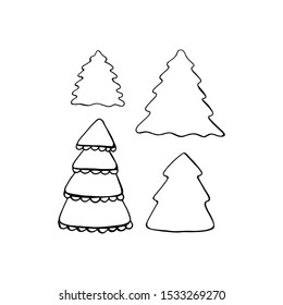 Vector christmas tree. Doodle hand drawn sign. Greeting, invitation card. Childish illustration for print, web
