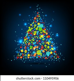 Vector Christmas tree with dots and stars.