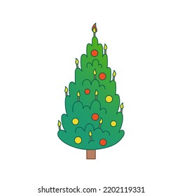 Árbol de navidad vectorial. Árbol verde con decoraciones. Árbol de flores para Año Nuevo con velas. Gradiente.