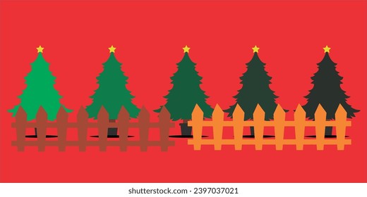 vector christmas tree and fence