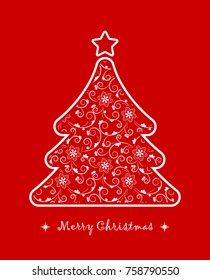 vector christmas tree with floral pattern isolated on red background