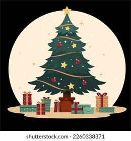 Vector of christmas tree with gift box design