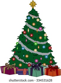 vector Christmas tree with gifts