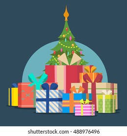Vector Christmas tree with gifts
