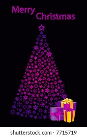 vector christmas tree and gifts