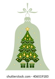 vector christmas tree and gifts in christmas bell isolated on white background