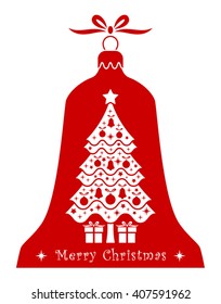 vector christmas tree and gifts in christmas bell isolated on white background