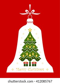 vector christmas tree and gifts in christmas bell isolated on red background