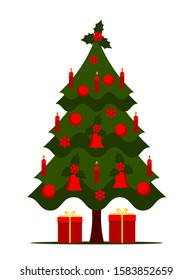vector christmas tree and gifts isolated on white background