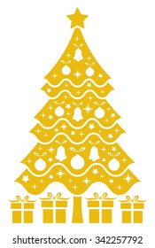 vector christmas tree and gifts isolated on white background