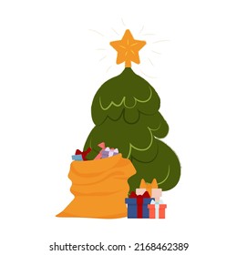 Vector Christmas tree with gifts on an isolated background. Christmas and New Year elements for decoration.