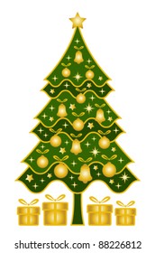 vector christmas tree and gifts on white background