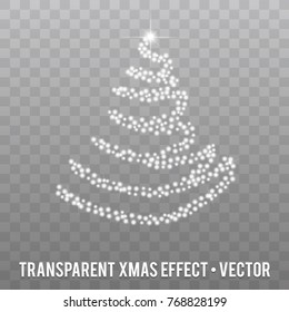 Vector Christmas Tree with glowing Sparkles on transparent Background.