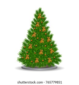 Vector christmas tree with gold decorations and bows