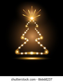 vector christmas tree gold light glow fireworks