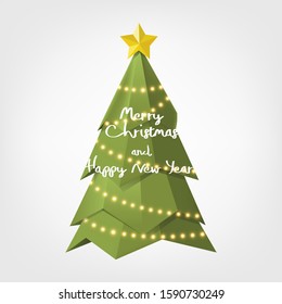 Vector Christmas tree with golden star isolated on background. Christmas tree on white background.