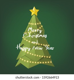 Vector Christmas tree with golden star isolated on background. Christmas tree on background.