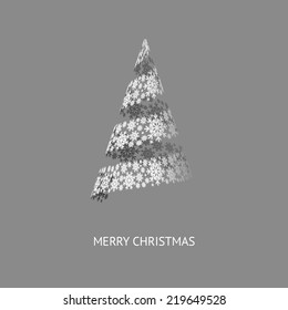 Vector Christmas Tree Gray Background with Snowflakes