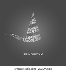 Vector Christmas Tree Gray Background with Snowflakes