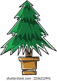 
vector christmas tree in green color is in a potted plant.