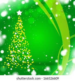 Árbol de Navidad vectorial con fondo de invierno de olas verdes