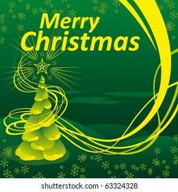 Árbol de Navidad vectorial con fondo de invierno de olas verdes