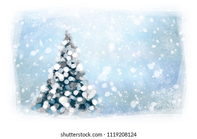 Vector Christmas tree greeting card.