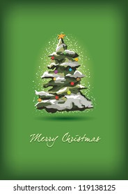 Vector Christmas tree greeting. Hand drawing. Easy editable CMYK color mode for prints.